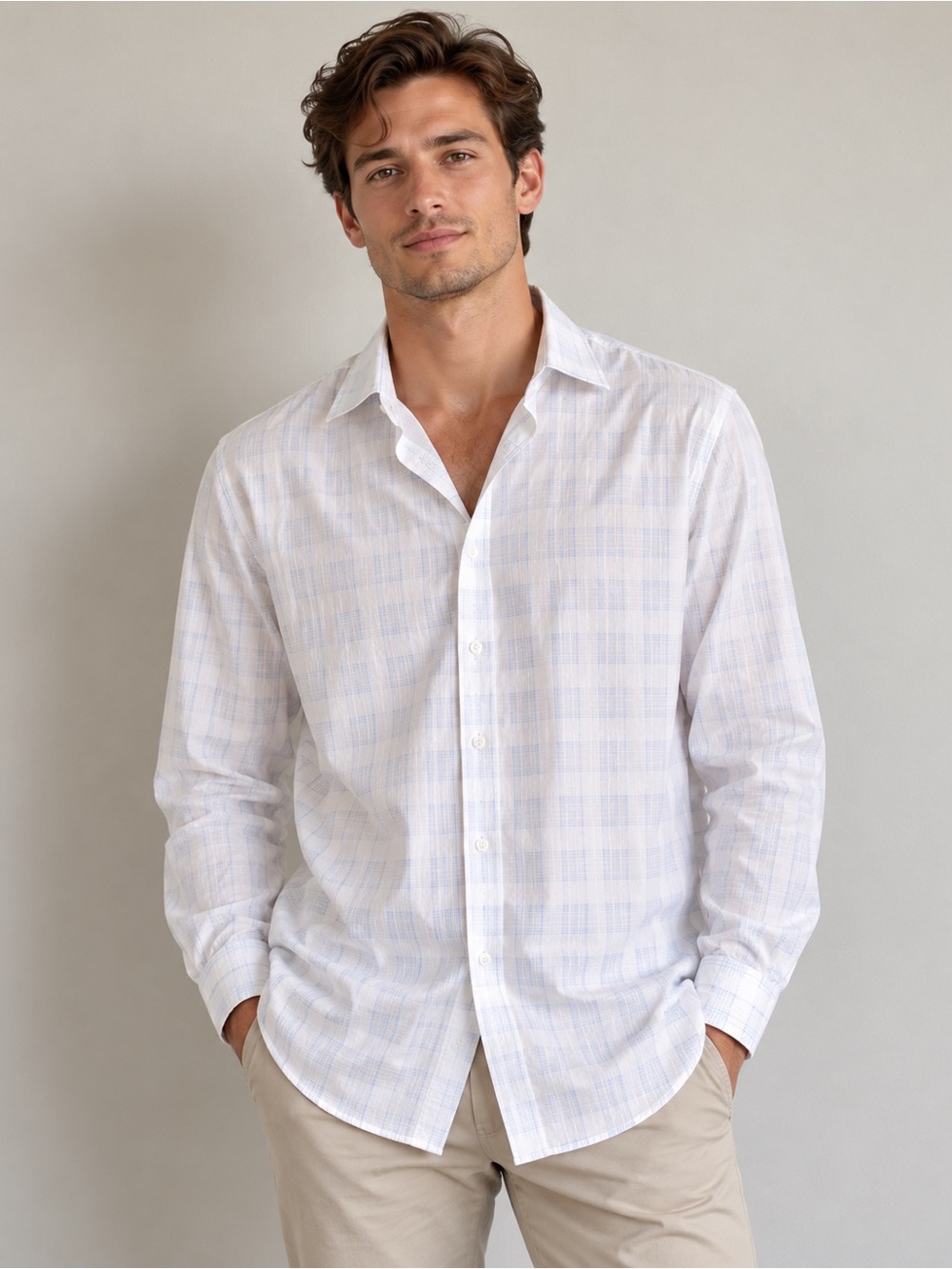 Hugo Boss White with baby blue detail  Button Down Shirt Relaxed Fit size 41/16
